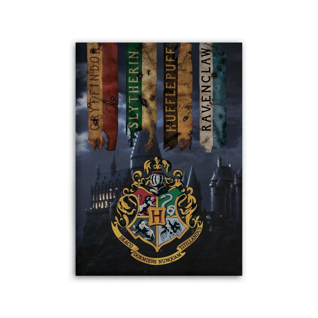 HARRY POTTER - Coperta in pile: "Hogwarts Houses" (100x140cm) - Disponibile in 2/3 giorni lavorativi