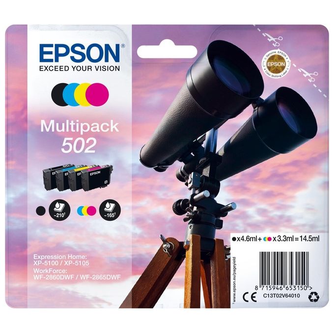 Epson 502 Binocolo Multipack Nero e Colori - Disponibile in 3-4 giorni lavorativi