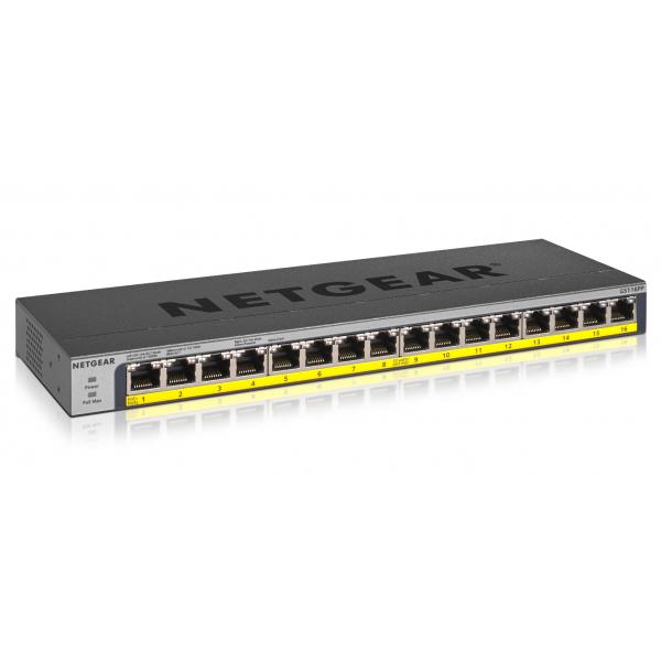 NETGEAR GS116PP Switch Unmanaged 16 porte PoE+ Gigabit, budget PoE 183W espandibile,FlexPoE per ridurre l'alimentazione a 155W o 76W - Disponibile in 3-4 giorni lavorativi