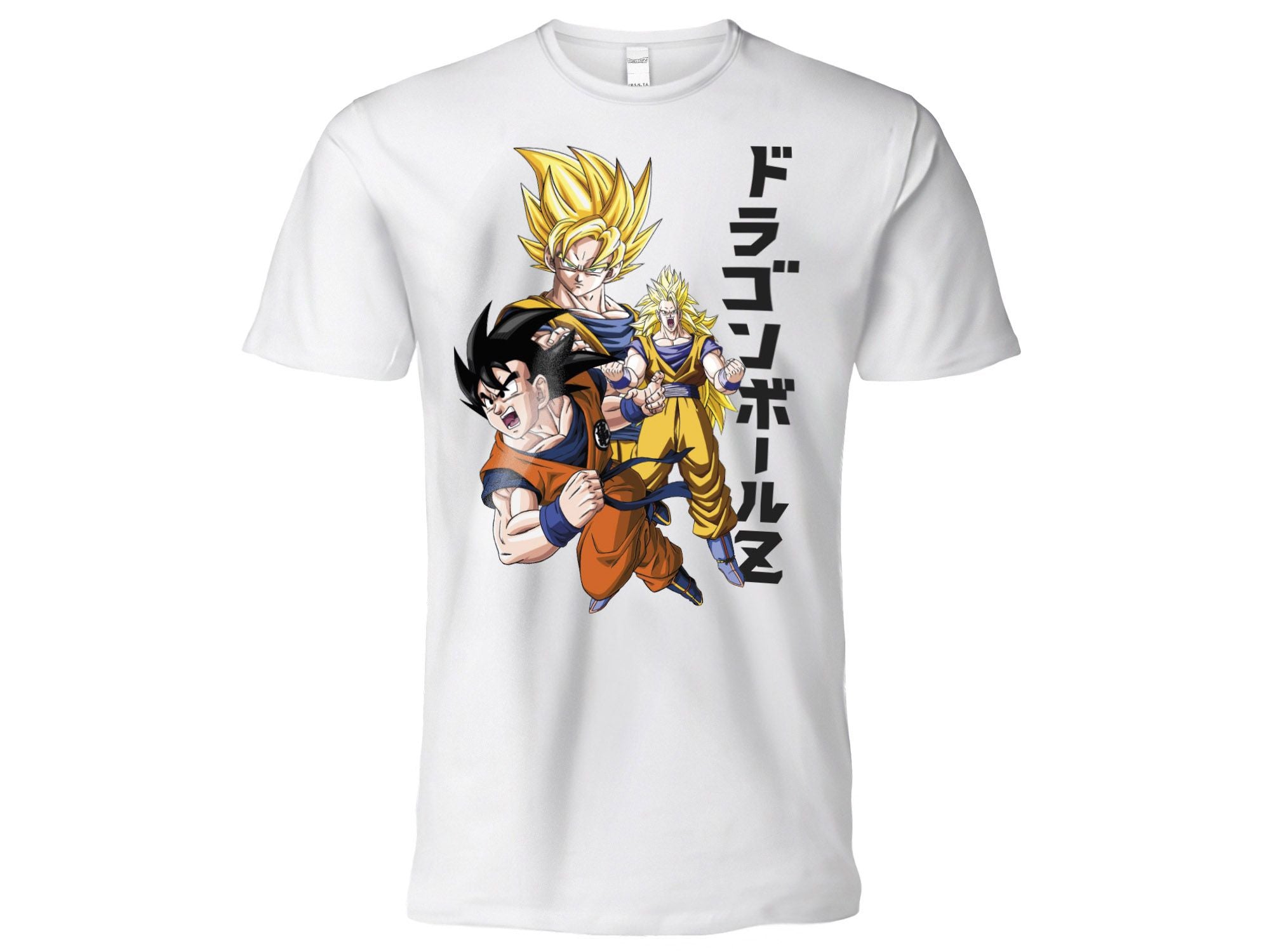 DRAGON BALL Z - T-Shirt Goku S.Saiyan livello 1-2-3 9-11 bianca - Disponibile in 2/3 giorni lavorativi