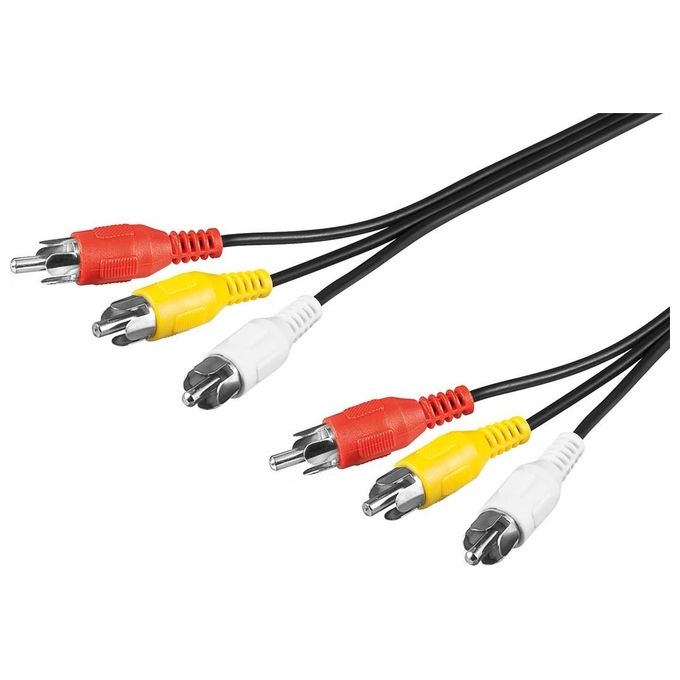 Link cavo audio video 3 connettori rca maschio-maschio (2xaudio 1xvideo) mt. 2 - Disponibile in 3-4 giorni lavorativi
