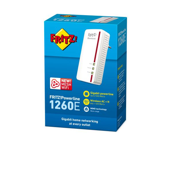 AVM FRITZ! POWERLINE 1260E, 2 PORTE LAN 10/100 WIRELESS N, ADATTATORE SINGOLO - Disponibile in 3-4 giorni lavorativi