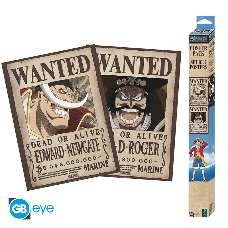 ABYSTYLE ONE PIECE - Set 2 Poster (52x38): "Wanted Roger & Whitebeard" - Disponibile in 2/3 giorni lavorativi Poster