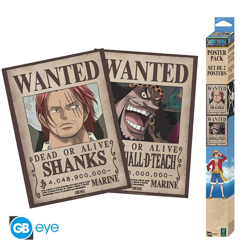 ABYSTYLE ONE PIECE - Set 2 Poster (52x38): "Wanted Shanks & Blackbeard" - Disponibile in 2/3 giorni lavorativi