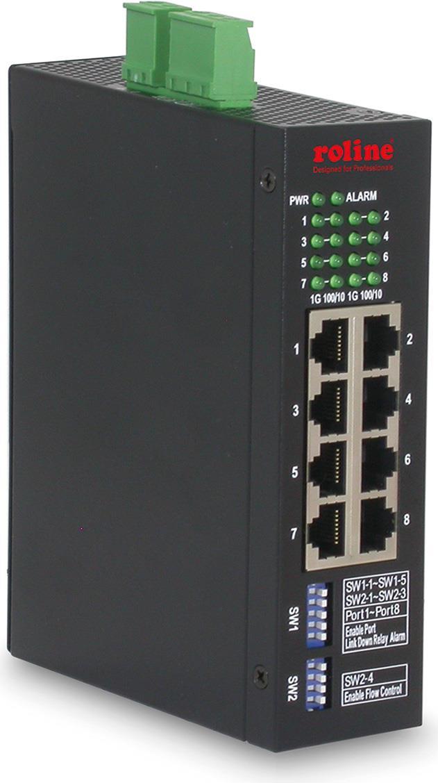 ROLINE Industrial Gigabit Ethernet Switch, 8 Ports, Web Managed (21.13.1136) - Disponibile in 6-7 giorni lavorativi