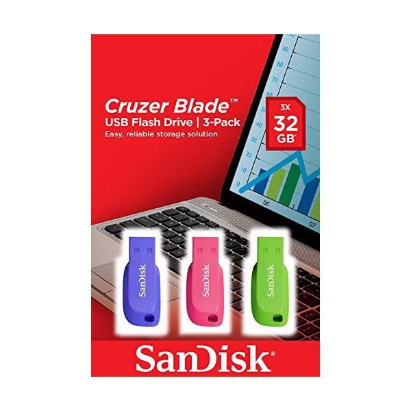 SanDisk Cruzer Blade - Chiavetta USB - 32 GB - USB 2.0 - blu, verde, rosa (pacchetto di 3) - Disponibile in 3-4 giorni lavorativi