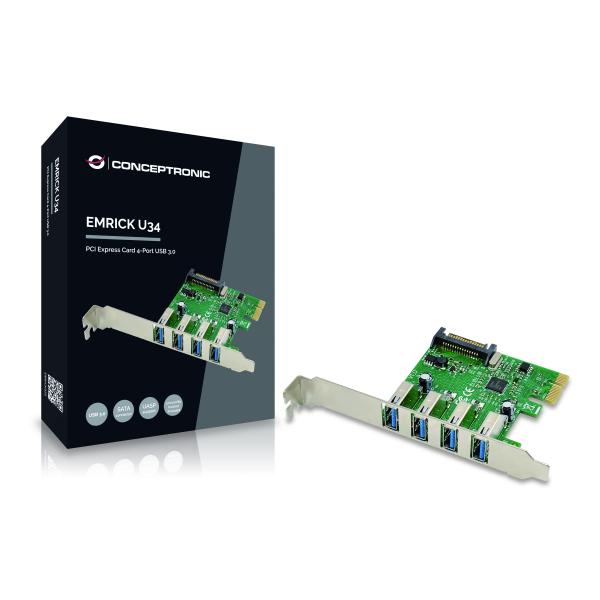 CONCEPTRONIC EMRICK U34 SCHEDA PCI EXPRESS CARD 4-PORT USB 3.0 - Disponibile in 3-4 giorni lavorativi