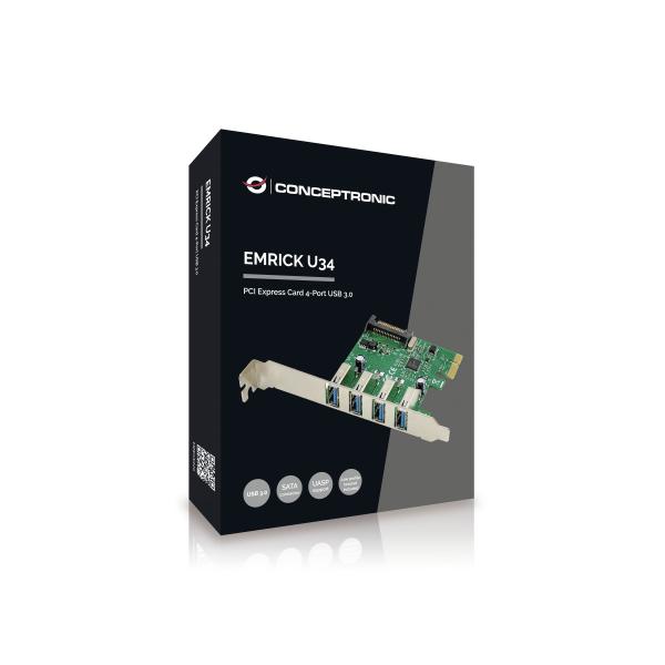 CONCEPTRONIC EMRICK U34 SCHEDA PCI EXPRESS CARD 4-PORT USB 3.0 - Disponibile in 3-4 giorni lavorativi