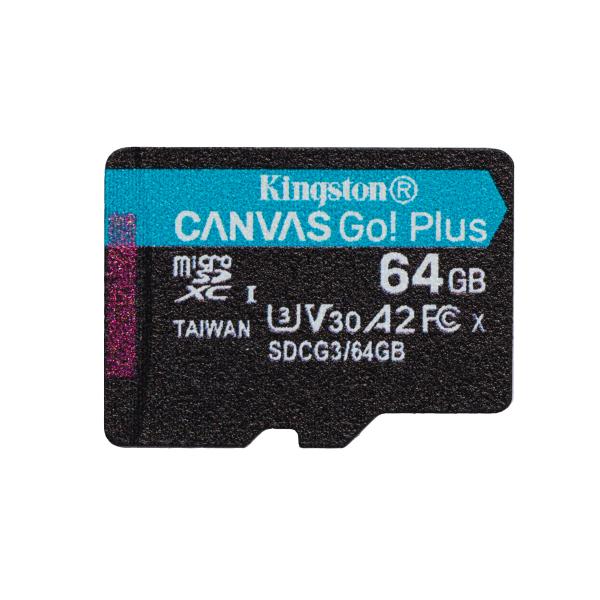 KINGSTON CANVAS GO PLUS MICRO-SDXC 64GB CLASSE 10 UHS-I CON ADATTATORE SD NERO - Disponibile in 3-4 giorni lavorativi Kingston