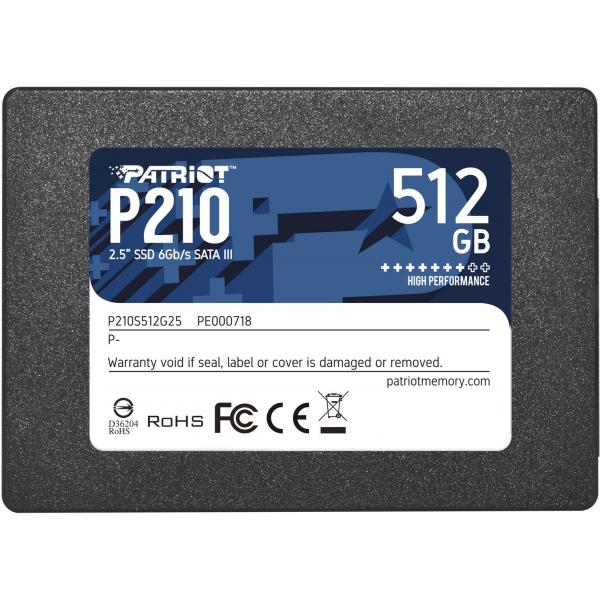 SSD PATRIOT P210 512GB SATA3 6GB/S 2,5 520/430 MB/S - Disponibile in 3-4 giorni lavorativi