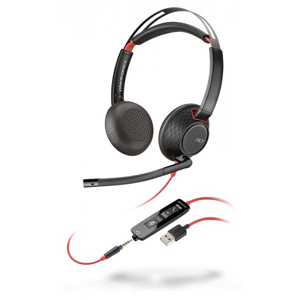 POLY Blackwire C5220 Cuffia Padiglione auricolare Connettore 3.5 mm USB tipo A Nero, Rosso - Disponibile in 6-7 giorni lavorativi