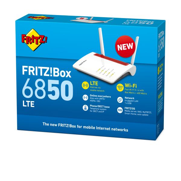 ROUTER AVM FRITZ! BOX 6850 DUAL BAND 4G LTE 4PT LAN GIGABIT 1P USB 3.0 - Disponibile in 3-4 giorni lavorativi