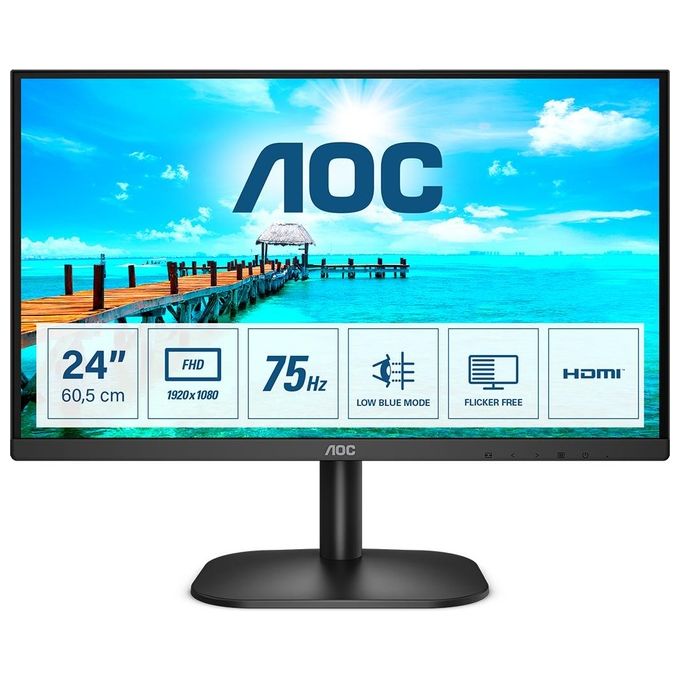 AOC 24B2XHM2 Monitor LCD da 24 pollici, VA Panel, Full HD, 4 ms, Refresh 75Hz, VGA, HDMI, Senza Bordi, Low Blue Light, Nero - Disponibile in 3-4 giorni lavorativi