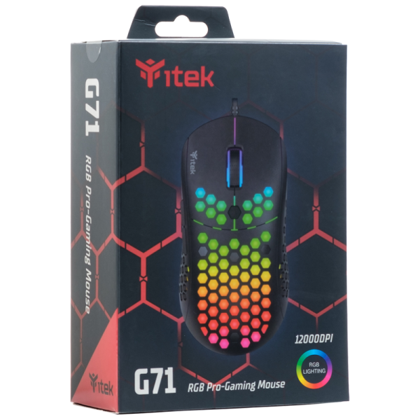 Mouse Gaming itek G71 - 12000DPI, RGB, Software, Sensore P3327, ultra leggero, nido d'ape - Disponibile in 3-4 giorni lavorativi Itek