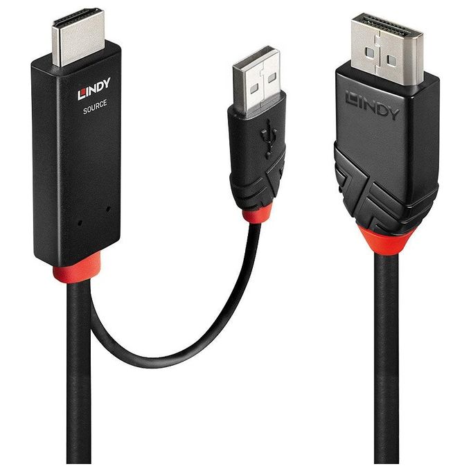 Lindy 41499 Cavo e Adattatore Video 2mt HDMI USB Type-A DisplayPort Nero - Disponibile in 3-4 giorni lavorativi