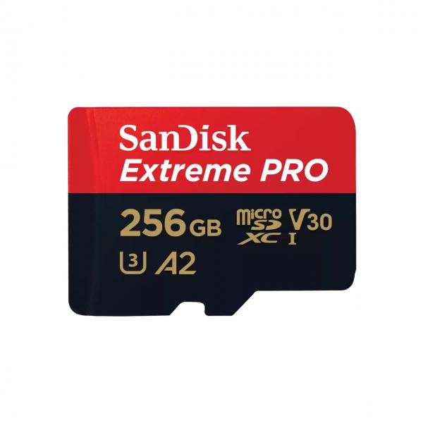 SanDisk Extreme Pro - Scheda di memoria flash (adattatore da microSDXC a SD in dotazione) - 256 GB - A2 / Video Class V30 / UHS-I U3 / Class10 - UHS-I microSDXC - Disponibile in 3-4 giorni lavorativi