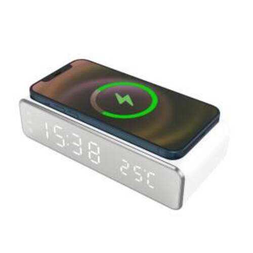 Techmade Sveglia con Ricarica Wireless Smartphone 15W Bianca - Disponibile in 2-3 giorni lavorativi