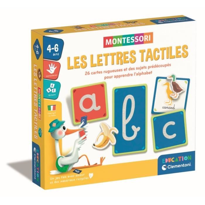 Montessori - Clementoni - Lettere tattili - Gioco educativo per imparare l'alfabeto - 26 cartoncini con lettere grezze - Da 3 anni in su - Disponibile in 3-4 giorni lavorativi