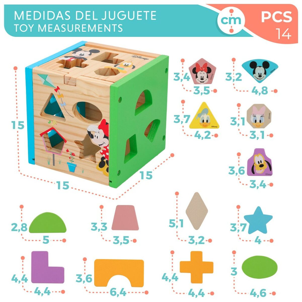 Puzzle di Legno per Bambini Disney 14 Parti 15 x 15 x 15 cm (6 Unità) - Disponibile in 3-4 giorni lavorativi