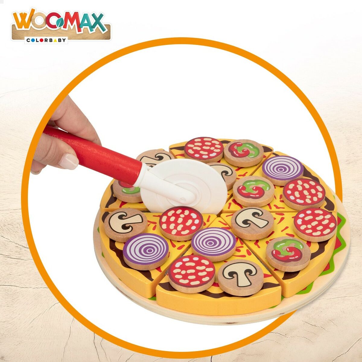 Gioco di Legno Woomax Pizza 27 Pezzi (6 Unità) - Disponibile in 3-4 giorni lavorativi