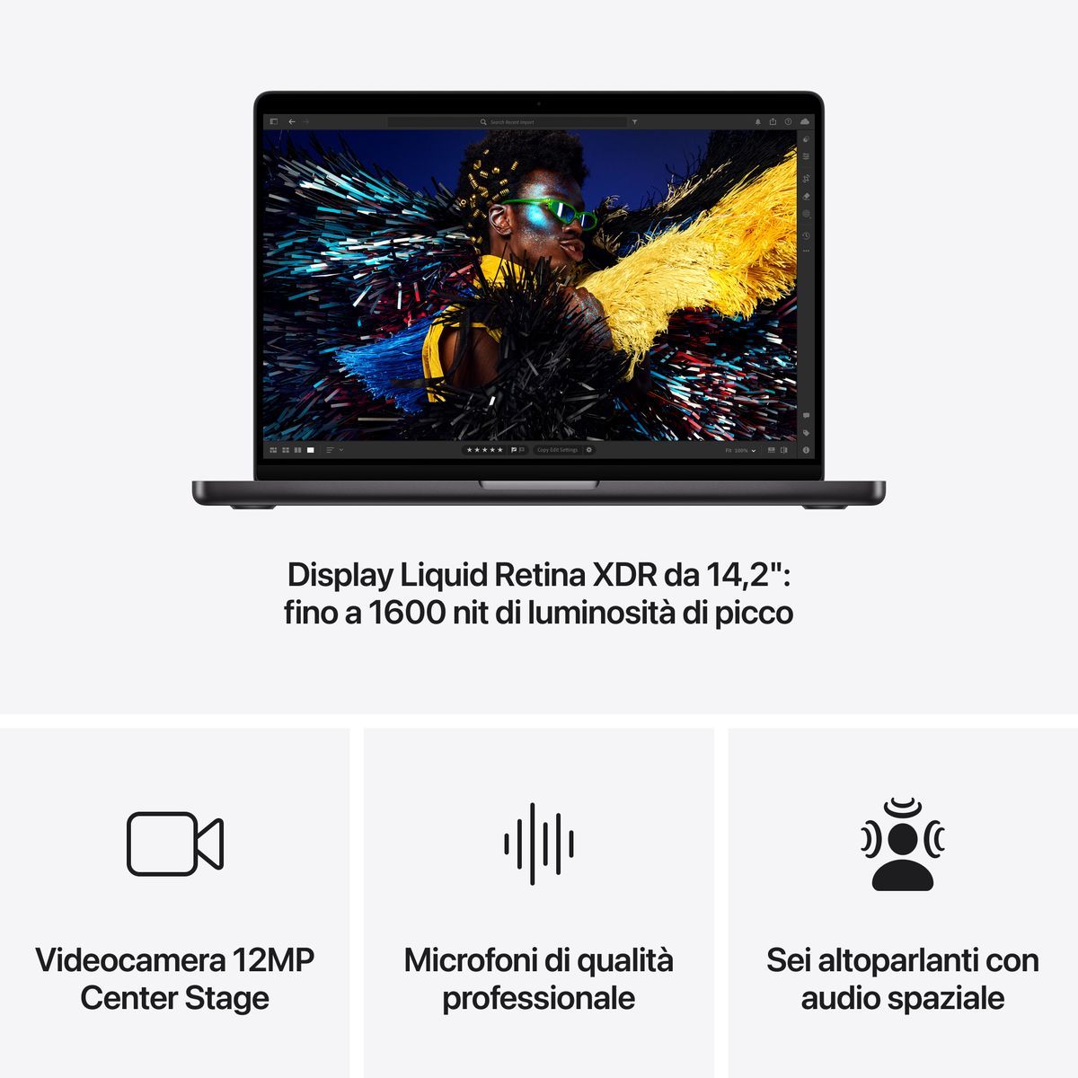 Notebook Apple MacBook Pro 2024 14" M4 Pro 14C/20G 24/1TB Sp.Black MX2F3T/A - Disponibile in 2-3 giorni lavorativi Apple