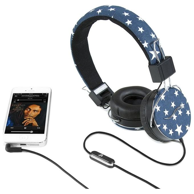 HI-FUN Cuffie Professionali Blue White Star Design per TV Audio Video Cuffie a Padiglione - Disponibile in 3-4 giorni lavorativi