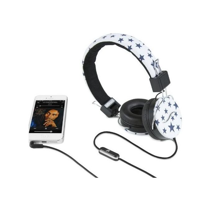 Hi-Deejay Cuffie Professionali Rivestite in Tessuto White Blue Star - Disponibile in 3-4 giorni lavorativi