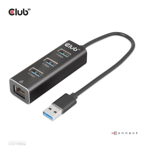 Club3d CSV-1430A USB 3.2 Gen1 Type-A 3 Porte Hub con Gigabit Ethernet - Disponibile in 3-4 giorni lavorativi Club3d