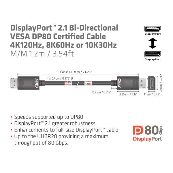 Club3d CAC-1091 Cavo DisplayPort 1.2mt Nero - Disponibile in 3-4 giorni lavorativi Club3d
