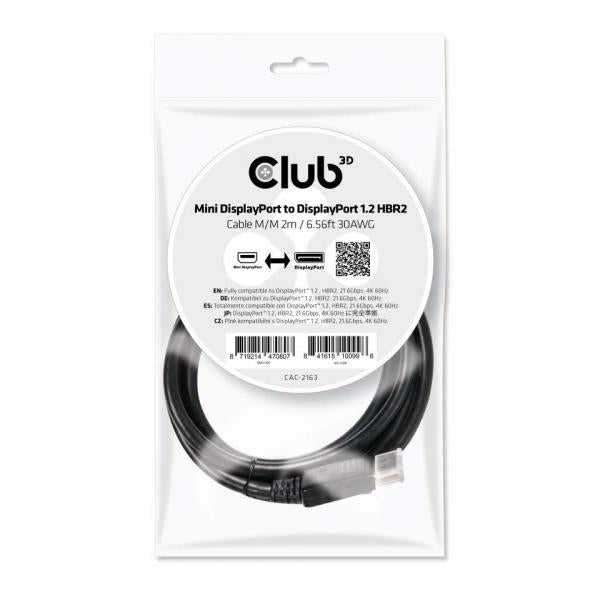 Club3d CAC-2163 Cavo Mini DisplayPort 1.2 M a DisplayPort M 2mt 4K 60Hz Bi-Directional - Disponibile in 3-4 giorni lavorativi Club3d