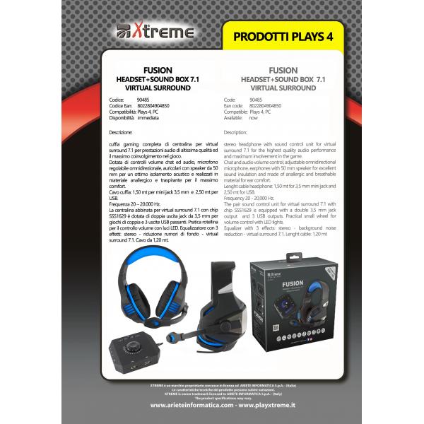 PS4 XTREME Cuffie gaming Fusion + Sound Box 7.1 Virtual Surround (Ps4/Pc) Accessori - Disponibile in 2/3 giorni lavorativi Xtreme