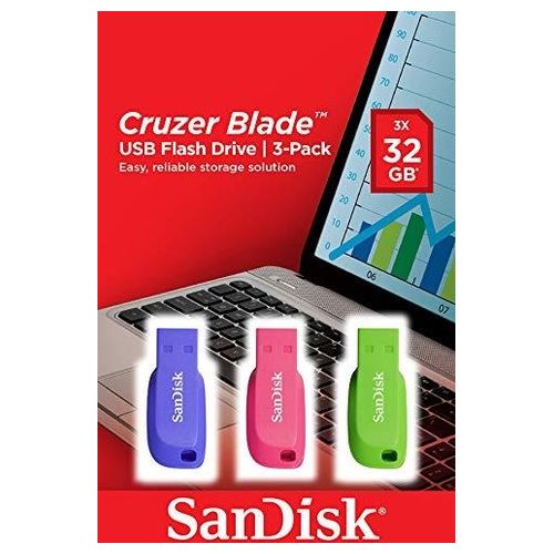 SanDisk Cruzer Blade 3x 32Gb Unita' Flash USB USB tipo A 2.0 Blu/Verde/Rosa - Disponibile in 3-4 giorni lavorativi Sandisk