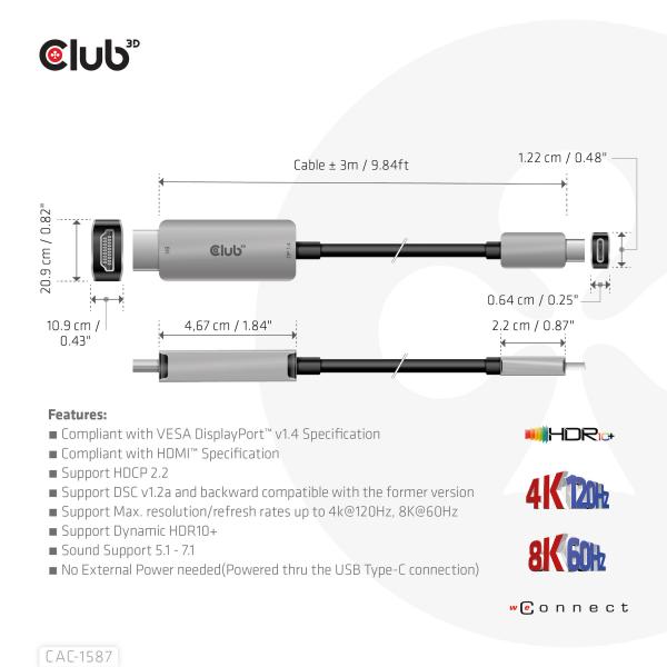Club3d Adattatore per Inversione del Genere dei Cavi USB Gen2 Type-C HDMI Tipo A Nero - Disponibile in 3-4 giorni lavorativi Club3d