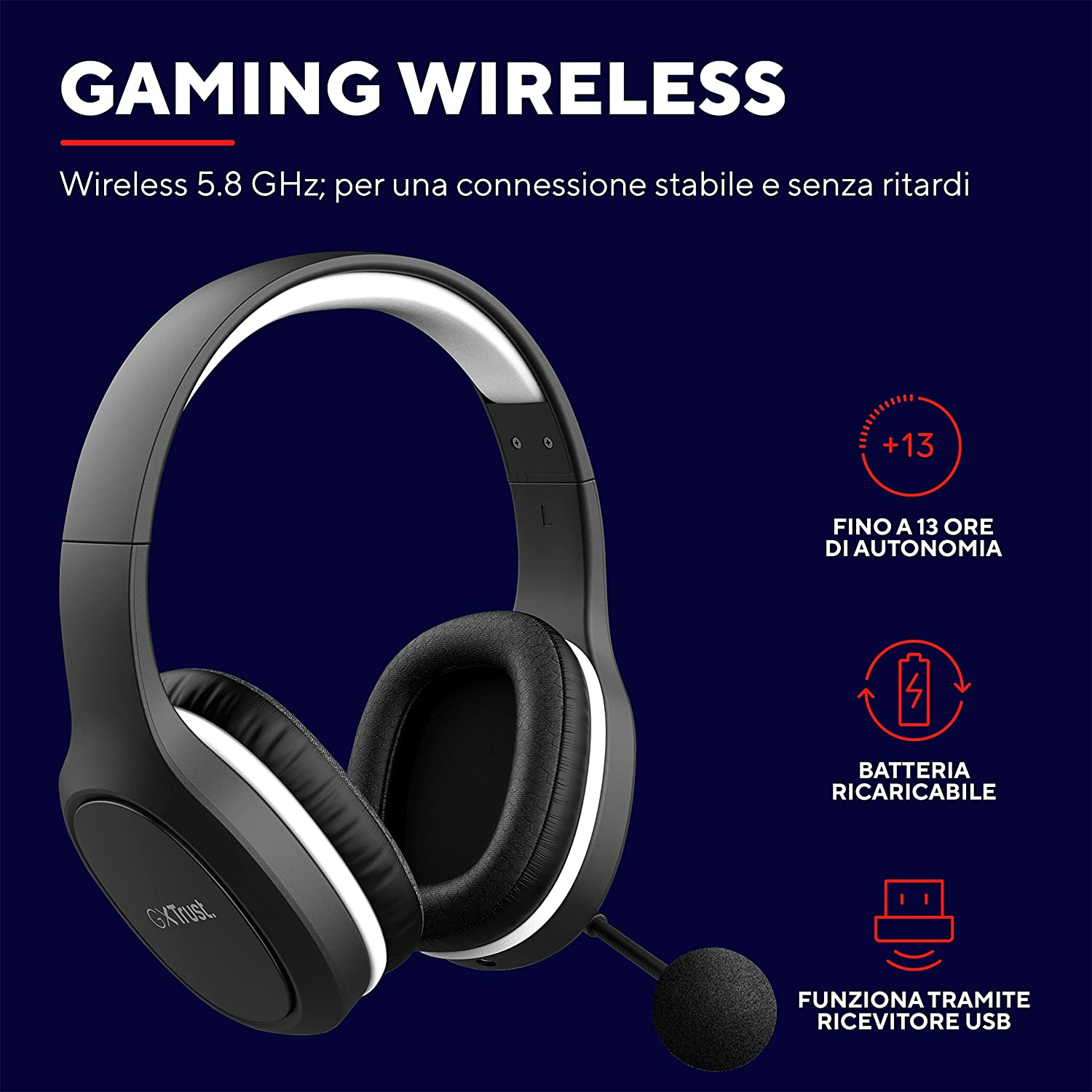 Cuffie wireless PS4 / PS5 / PC Trust Gaming GXT 391 Dongle USB, Over Ear, Ricaricabile - Ecosostenibile